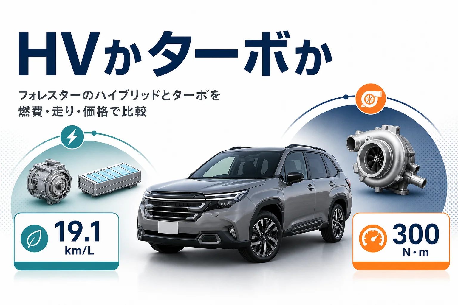 フォレスターのストロングハイブリッドと1.8Lターボを比べる記事のアイキャッチ