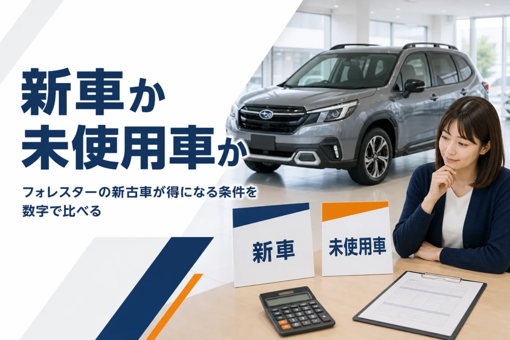フォレスターを新車と未使用車のどちらで買うか比べる記事のアイキャッチ