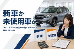 フォレスターを新車と未使用車のどちらで買うか比べる記事のアイキャッチ
