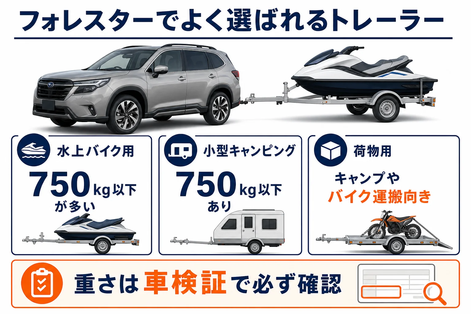 フォレスターで選ばれるトレーラーの種類と特徴をまとめた図解